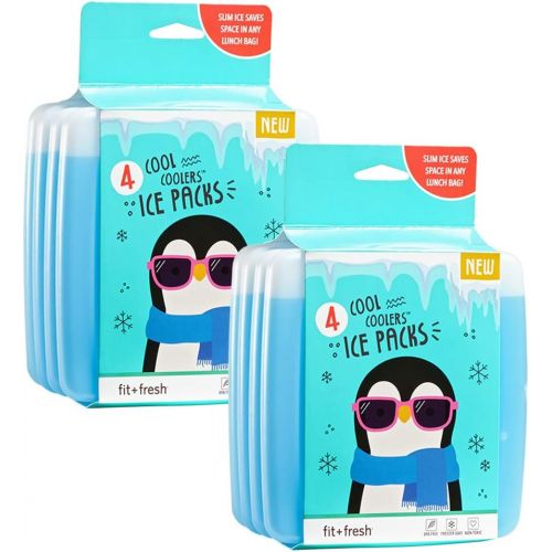  Fit + Fresh Cool Coolers Slim Ice Packs, Reusable Ice Packs for Lunch Bags, Beach Bags, Coolers, and More, Set of 8, Blue