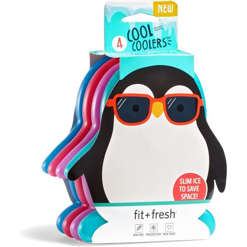  Fit & Fresh Cool Coolers Slim Reusable Ice Packs, Set of 4, Multicolored & Cool Coolers, Slim Ice Packs for Lunch Boxes, Bags and Coolers, Penguin Shapes for Kids, Set of 4, Multic