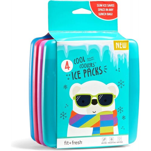  Fit & Fresh Cool Coolers Slim Reusable Ice Packs, Set of 4, Multicolored & Cool Coolers, Slim Ice Packs for Lunch Boxes, Bags and Coolers, Penguin Shapes for Kids, Set of 4, Multic