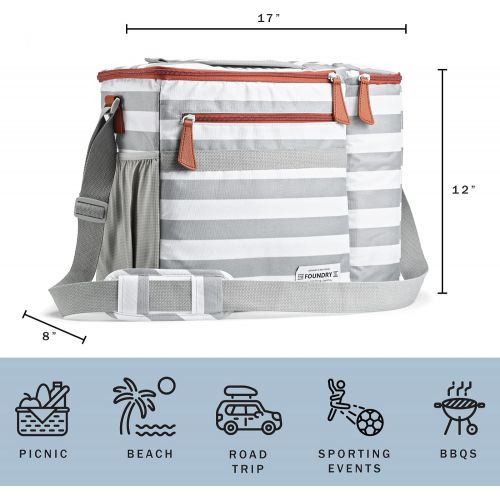  Foundry by Fit + Fresh, Brooks Dual-Compartment Insulated Cooler Bag with Wine Cooler Compartment, Food & Beverage Beach Bag, Picnic Basket, Perfect for Tailgating & Camping Access