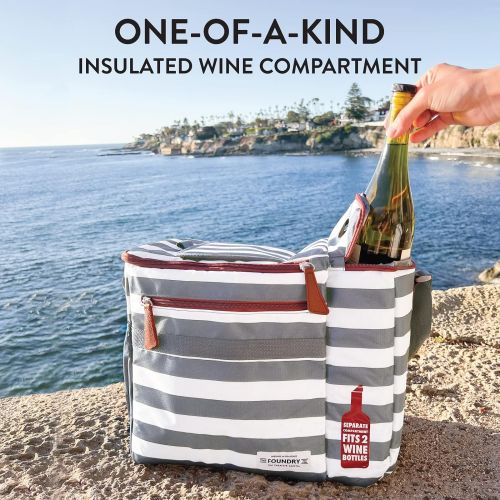  Foundry by Fit + Fresh, Brooks Dual-Compartment Insulated Cooler Bag with Wine Cooler Compartment, Food & Beverage Beach Bag, Picnic Basket, Perfect for Tailgating & Camping Access