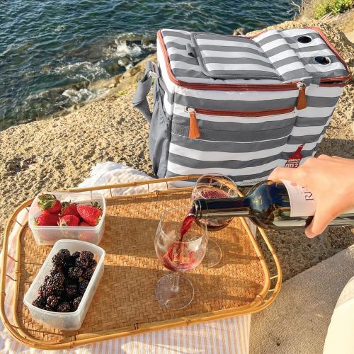  Foundry by Fit + Fresh, Brooks Dual-Compartment Insulated Cooler Bag with Wine Cooler Compartment, Food & Beverage Beach Bag, Picnic Basket, Perfect for Tailgating & Camping Access