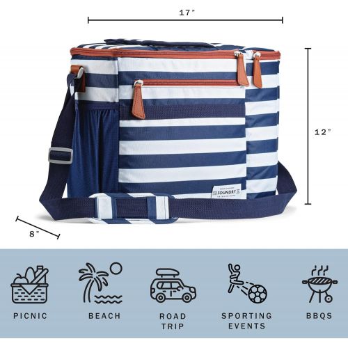  Foundry by Fit + Fresh, Brooks Dual-Compartment Insulated Cooler Bag with Wine Cooler Compartment, Food & Beverage Beach Bag, Picnic Basket, Perfect for Tailgating & Camping Access