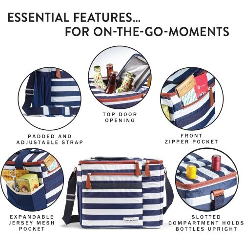  Foundry by Fit + Fresh, Brooks Dual-Compartment Insulated Cooler Bag with Wine Cooler Compartment, Food & Beverage Beach Bag, Picnic Basket, Perfect for Tailgating & Camping Access