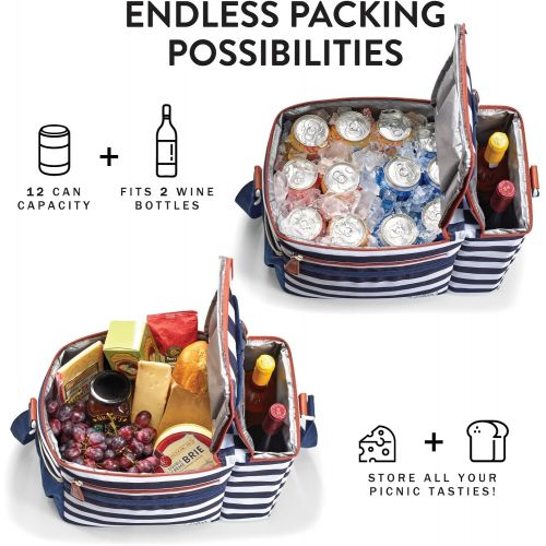  Foundry by Fit + Fresh, Brooks Dual-Compartment Insulated Cooler Bag with Wine Cooler Compartment, Food & Beverage Beach Bag, Picnic Basket, Perfect for Tailgating & Camping Access