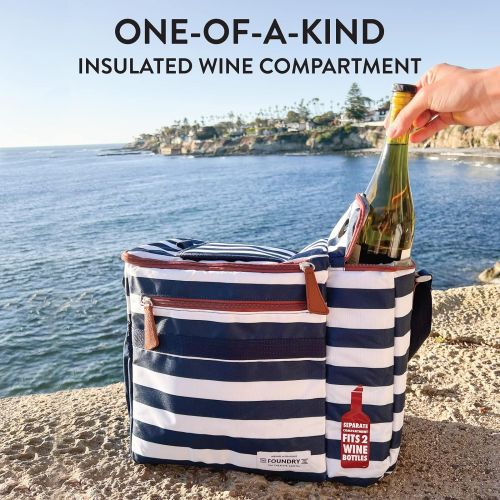  Foundry by Fit + Fresh, Brooks Dual-Compartment Insulated Cooler Bag with Wine Cooler Compartment, Food & Beverage Beach Bag, Picnic Basket, Perfect for Tailgating & Camping Access