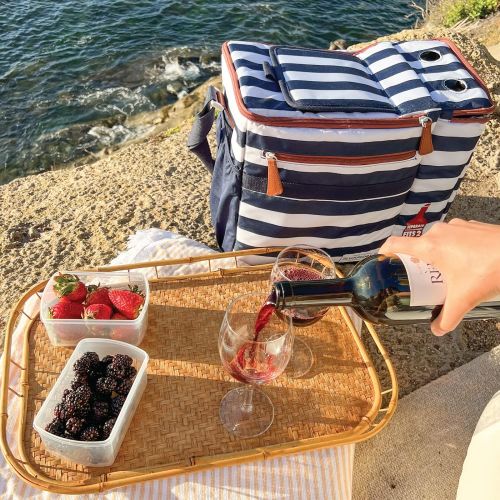  Foundry by Fit + Fresh, Brooks Dual-Compartment Insulated Cooler Bag with Wine Cooler Compartment, Food & Beverage Beach Bag, Picnic Basket, Perfect for Tailgating & Camping Access