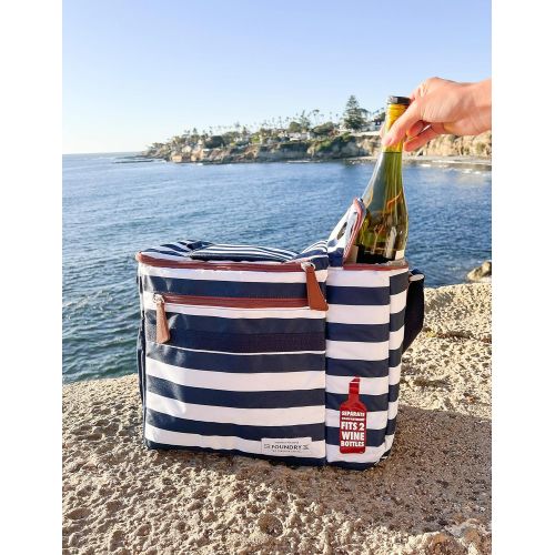  Foundry by Fit + Fresh, Brooks Dual-Compartment Insulated Cooler Bag with Wine Cooler Compartment, Food & Beverage Beach Bag, Picnic Basket, Perfect for Tailgating & Camping Access