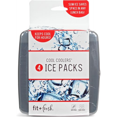  Fit + Fresh Cool Coolers Slim Ice Packs, Reusable Ice Packs for Lunch Bags, Beach Bags, Coolers, and More, Set of 4, Multicolored
