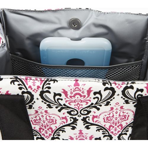  Fit & Fresh 378FF06 Womens Venice Insulated Lunch Bag, 10 x 6 x 8.5, Pink & Black Chandelier