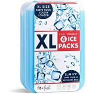 [아마존베스트]Fit & Fresh XL Cool Coolers Freezer Slim Ice Pack for Lunch Box, Set of 4, Large, Blue