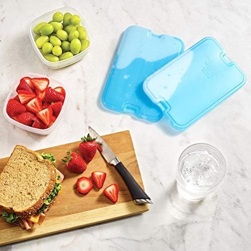  [아마존베스트]Fit & Fresh XL Cool Coolers Freezer Slim Ice Pack for Lunch Box, Set of 4, Large, Blue