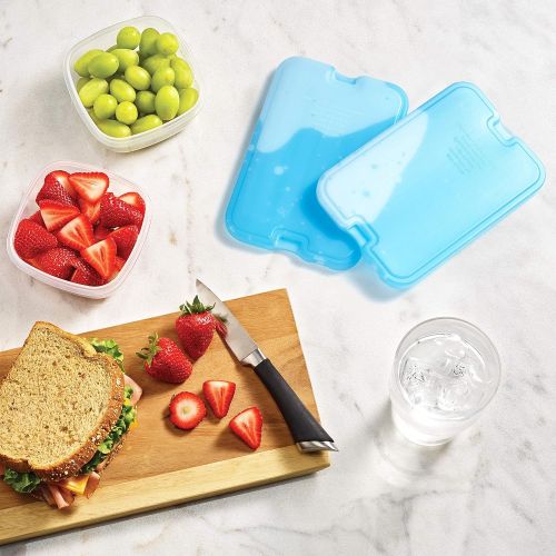  [아마존베스트]Fit & Fresh XL Cool Coolers Freezer Slim Ice Pack for Lunch Box, Set of 4, Large, Blue