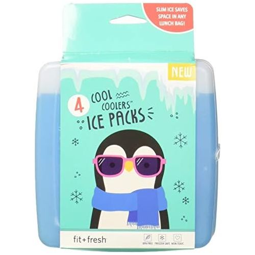  [아마존베스트]Fit & Fresh Cool Coolers Slim Ice Packs for Coolers/Lunch Bags/Lunch Boxes/Office/Jobsite/Camping/Beach/Picnics/Golfing, for All Ages, Set of 4, Blue