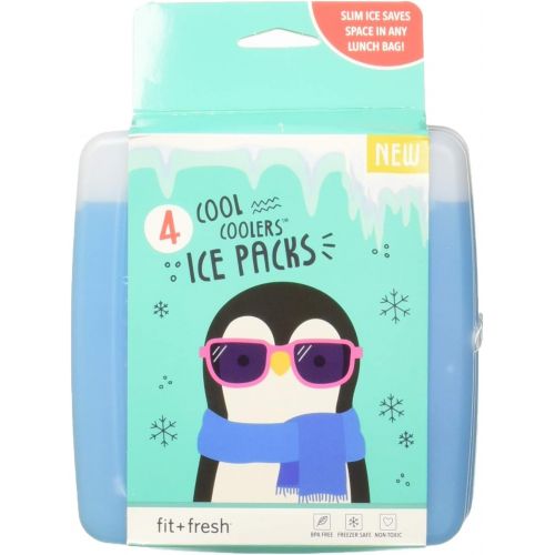  [아마존베스트]Fit & Fresh Cool Coolers Slim Ice Packs for Coolers/Lunch Bags/Lunch Boxes/Office/Jobsite/Camping/Beach/Picnics/Golfing, for All Ages, Set of 4, Blue