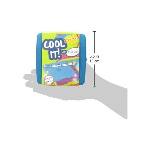  [아마존베스트]Fit & Fresh Cool Coolers Slim Reusable Ice Packs for Lunch Boxes, Lunch Bags and Coolers, Set of 4, Multicolored