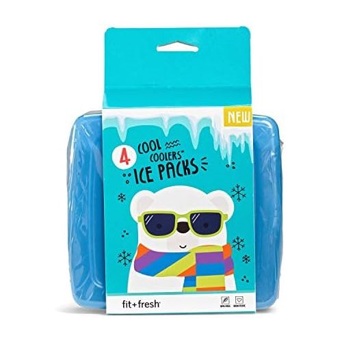  [아마존베스트]Fit & Fresh Cool Coolers Slim Reusable Ice Packs for Lunch Boxes, Lunch Bags and Coolers, Set of 4, Multicolored