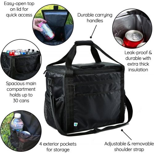  [아마존베스트]Fit & Fresh Insulated Extra Large Soft Cooler, 30-Can Capacity, Adjustable Shoulder Strap, Zipper Closure, Leak Proof Lining, Adults, Men, Women, Black