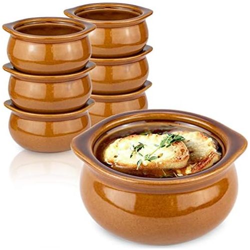  [아마존베스트]Fit Meal Prep [6 Pack] 10 Oz French Onion Soup Crock - Brown Premium Ceramic Porcelain Bowls, Microwave Oven Safe, For Soup, Stews, Chilis, Baked Beans, Mac and Cheese