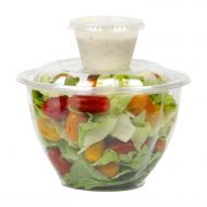 Fit Meal Prep [50 + 60 Pack] 48 OZ BPA Free Clear Plastic Bowl With Dome Lids 4 OZ Dressing Sauce Cup Combo for Salads Fruits Parfaits, Disposable, Large Size