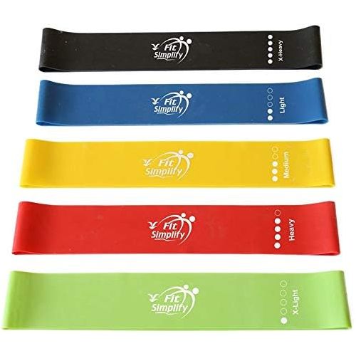  Fit Simplify Resistance Loop Exercise Bands with Instruction Guide and Carry Bag, Set of 5