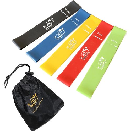  Fit Simplify Resistance Loop Exercise Bands with Instruction Guide and Carry Bag, Set of 5