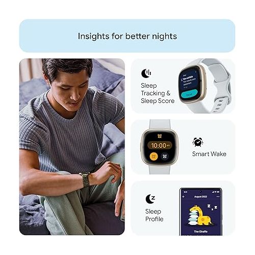  Fitbit Sense 2 Advanced Health and Fitness Smartwatch with Tools to Manage Stress and Sleep, ECG App, SpO2, 24/7 Heart Rate and GPS, Blue Mist/Pale Gold, One Size (S & L Bands Included)