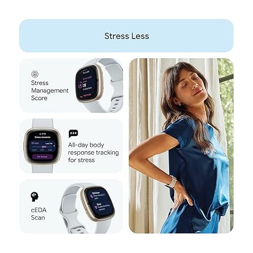  Fitbit Sense 2 Advanced Health and Fitness Smartwatch with Tools to Manage Stress and Sleep, ECG App, SpO2, 24/7 Heart Rate and GPS, Blue Mist/Pale Gold, One Size (S & L Bands Included)