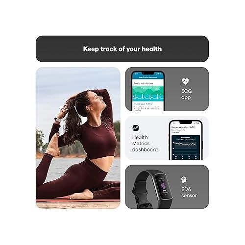  Fitbit Charge 5 Advanced Health & Fitness Tracker with Built-in GPS, Stress Management Tools, Sleep Tracking, 24/7 Heart Rate and More, Black/Graphite, One Size (S &L Bands Included)