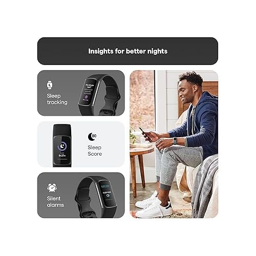  Fitbit Charge 5 Advanced Health & Fitness Tracker with Built-in GPS, Stress Management Tools, Sleep Tracking, 24/7 Heart Rate and More, Black/Graphite, One Size (S &L Bands Included)