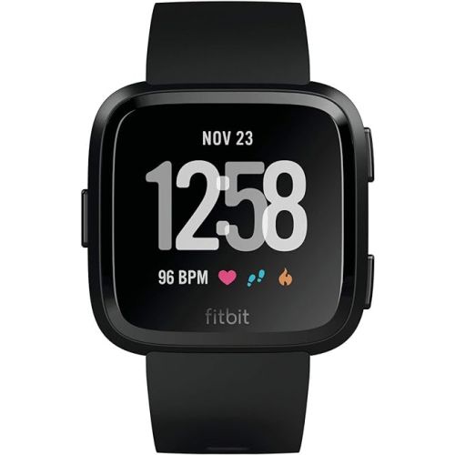  Fitbit Versa Smart Watch, Multisport Tracker, Black/Black Aluminium, One Size (S & L Bands Included) (Renewed)