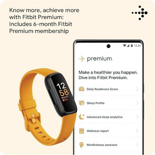  Fitbit Inspire 3 Health &-Fitness-Tracker with Stress Management, Workout Intensity, Sleep Tracking, 24/7 Heart Rate and more, Morning Glow/Black, One Size (S & L Bands Included)