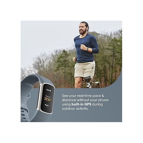  Fitbit Charge 5 Advanced Fitness, Health Tracker with Built-in GPS, Stress Management Tools, Sleep Tracking, 24/7 Heart Rate & More, Steel Blue (Renewed)