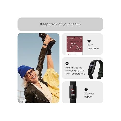  Fitbit Inspire 3 Fitness Tracker - Advanced Health Insights with Stress Management, Workout Intensity & Sleep Tracking, 24/7 Heart Rate, Includes Small and Large Classic Bands - Midnight Zen/Black