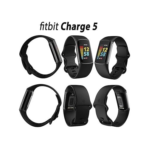  Fitbit Charge 5 Advanced Fitness & Health Tracker (Black) with Built-in GPS, Stress Management Tools, Bundle with 2 Watch Bands, 3.3foot Charge Cable, Wall Adapter, Screen Shield & PremGear