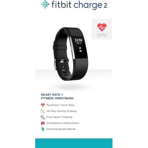  Fitbit Charge 2 Heart Rate + Fitness Wristband, Black, Small (US Version), 1 Count