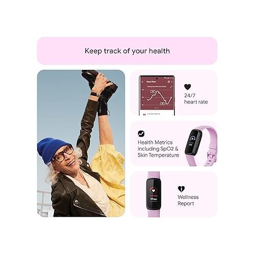  Fitbit Inspire 3 Fitness Tracker - Advanced Health Insights with Stress Management, Workout Intensity & Sleep Tracking, 24/7 Heart Rate, Includes Small and Large Classic Bands - Lilac Bliss/Black