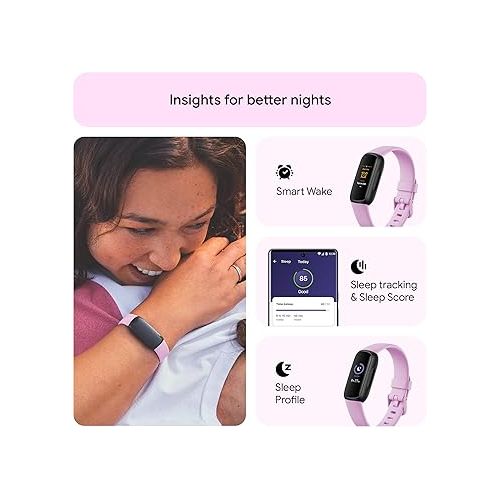  Fitbit Inspire 3 Fitness Tracker - Advanced Health Insights with Stress Management, Workout Intensity & Sleep Tracking, 24/7 Heart Rate, Includes Small and Large Classic Bands - Lilac Bliss/Black