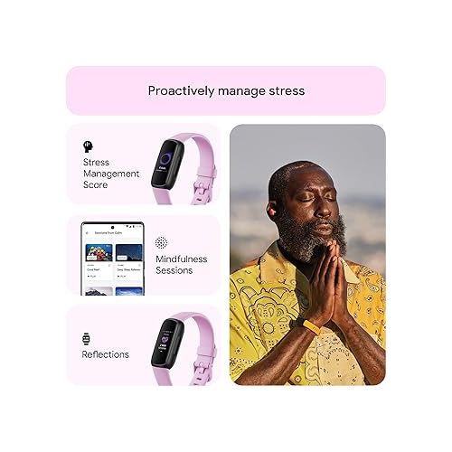  Fitbit Inspire 3 Fitness Tracker - Advanced Health Insights with Stress Management, Workout Intensity & Sleep Tracking, 24/7 Heart Rate, Includes Small and Large Classic Bands - Lilac Bliss/Black