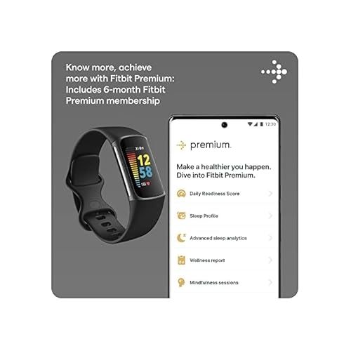  Fitbit Charge 5 Gift Set - Black/Graphite Stainless Steel Case and Classic Moon White Band