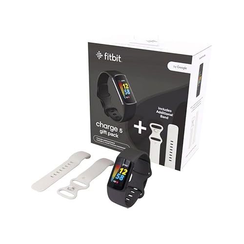  Fitbit Charge 5 Gift Set - Black/Graphite Stainless Steel Case and Classic Moon White Band