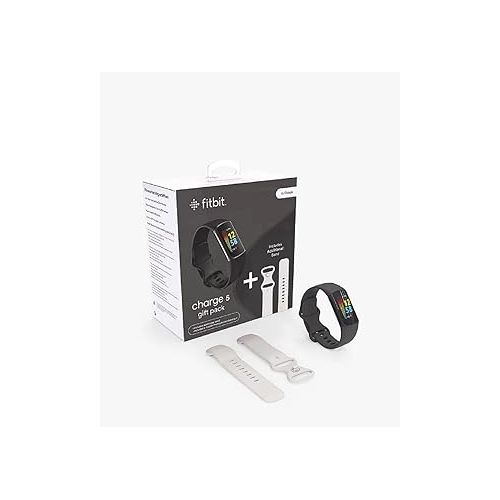  Fitbit Charge 5 Gift Set - Black/Graphite Stainless Steel Case and Classic Moon White Band