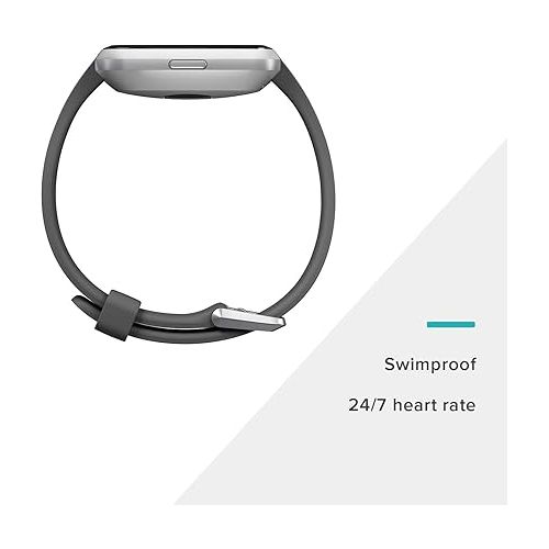  Fitbit Versa Lite Smartwatch,GPS,Charcoal/Silver Aluminum, One Size (S & L Bands Included)