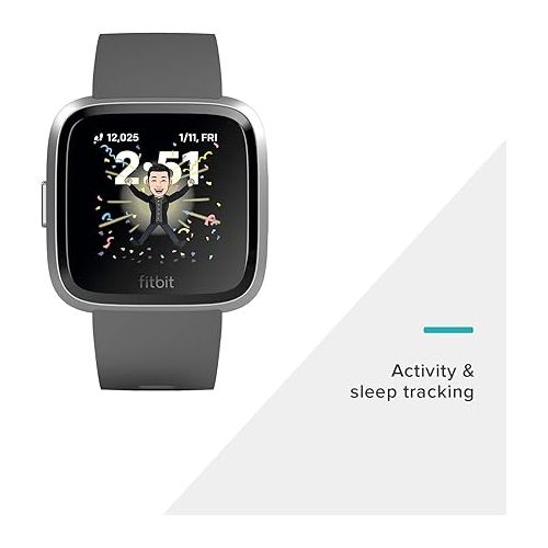  Fitbit Versa Lite Smartwatch,GPS,Charcoal/Silver Aluminum, One Size (S & L Bands Included)