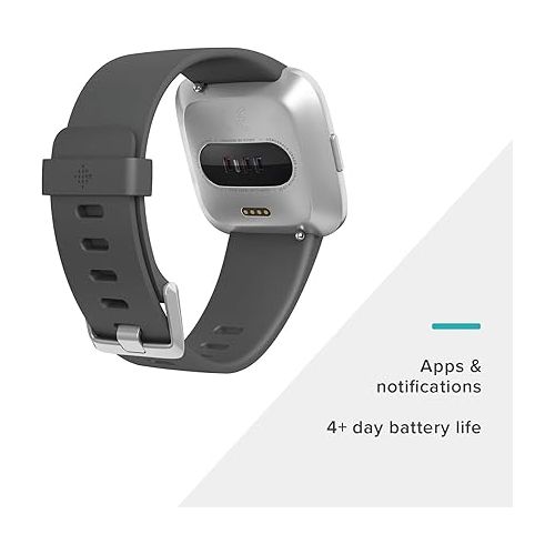  Fitbit Versa Lite Smartwatch,GPS,Charcoal/Silver Aluminum, One Size (S & L Bands Included)