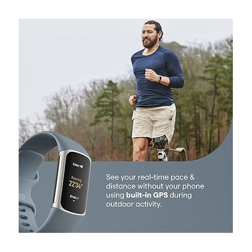  Fitbit Charge 5 Advanced Health & Fitness Tracker with Built-in GPS, Stress Management Tools, Sleep Tracking, 24/7 Heart Rate & More, Mineral Blue, One Size S & L Bands Included, Steel Blue/Platinum