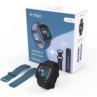 Fitbit Versa 4 Fitness Smartwatch with Daily Readiness, GPS, 24/7 Heart Rate, 40+ Exercise Modes, Waterfall Blue/Platinum, One Size (S & L Bands Included) + Sports Strap Bundle