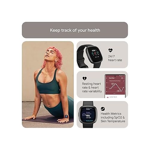  Fitbit Versa 4 Fitness Smartwatch with Daily Readiness, GPS, 24/7 Heart Rate, 40+ Exercise Modes, Waterfall Blue/Platinum, One Size (S & L Bands Included) + Sports Strap Bundle