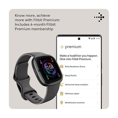  Fitbit Sense 2 Advanced Health and Fitness Smartwatch with Tools to Manage Stress and Sleep, ECG App, SpO2, 24/7 Heart Rate and GPS, Shadow Grey/Graphite, One Size (S & L Bands Included)