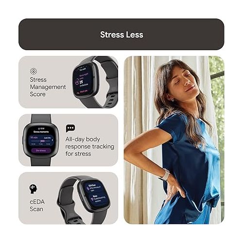  Fitbit Sense 2 Advanced Health and Fitness Smartwatch with Tools to Manage Stress and Sleep, ECG App, SpO2, 24/7 Heart Rate and GPS, Shadow Grey/Graphite, One Size (S & L Bands Included)